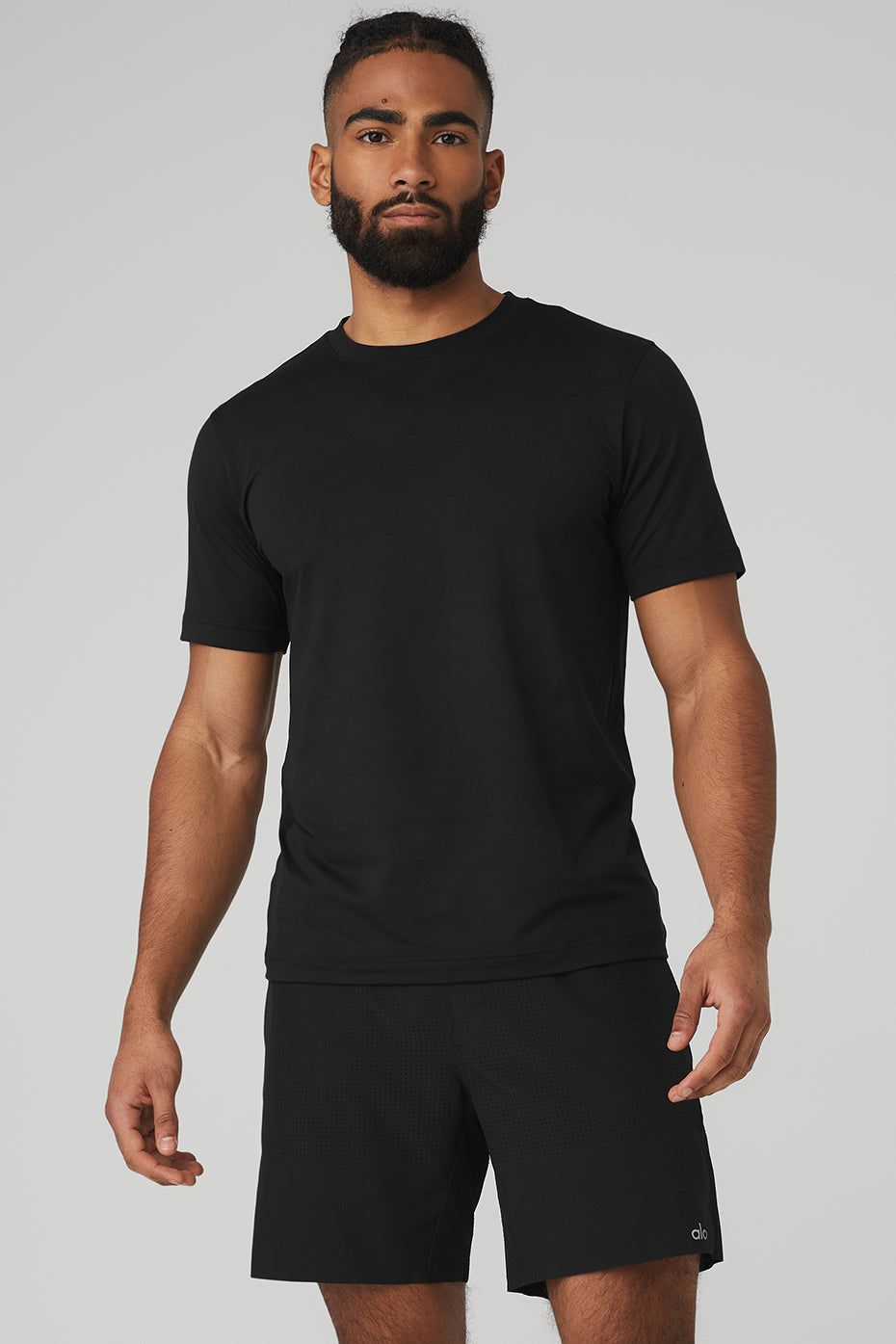 Black Men's Alo Yoga Conquer Reform Crewneck Short Sleeve | QBR-914658