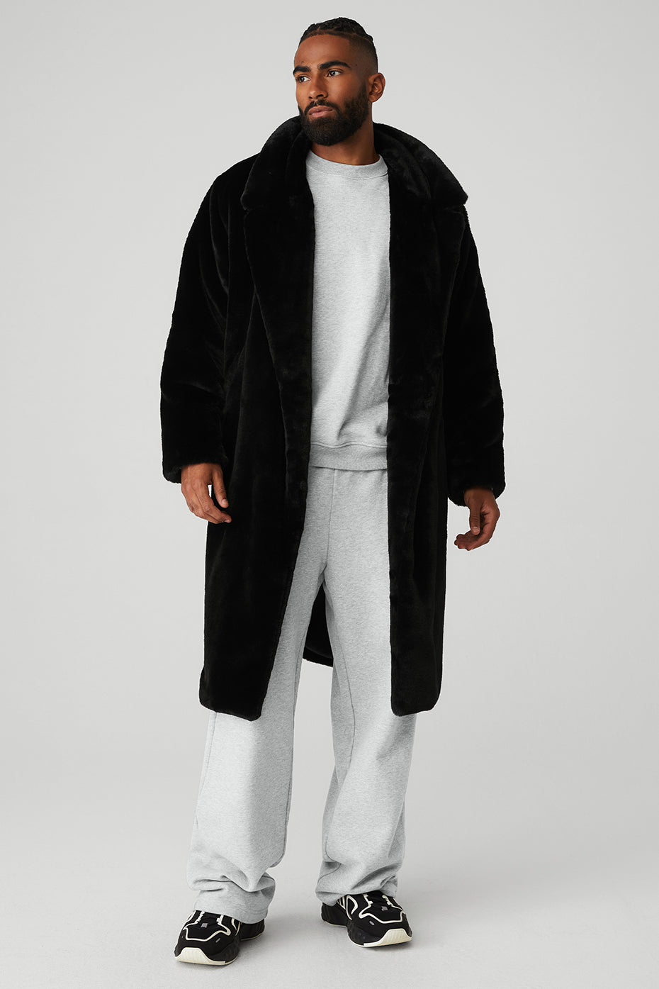 Black Men's Alo Yoga Oversized Faux Fur Trench Coats | WJK-908563