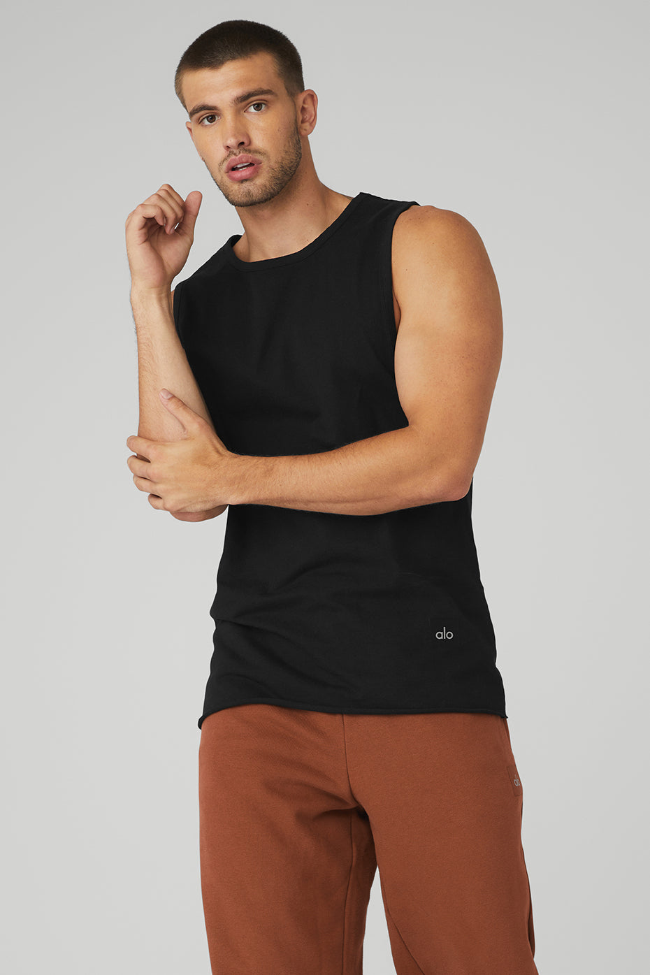 Black Men's Alo Yoga Society Tanks | GZK-562019