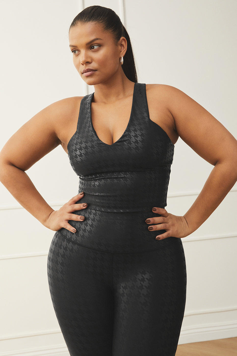 Black Women's Alo Yoga Airlift Glimmer Houndstooth Real Bras | GNM-203617