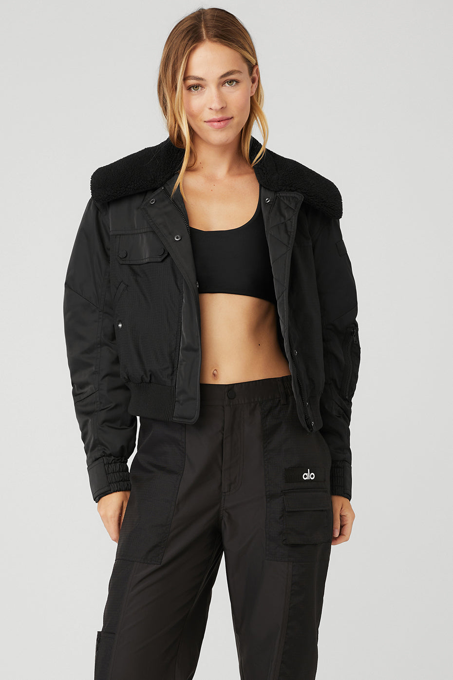 Black Women's Alo Yoga Blaze Bomber Jackets | PCQ-876254