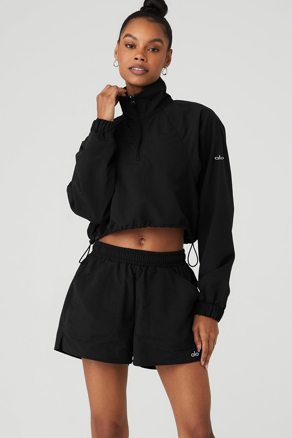 Black Women's Alo Yoga Cropped 1/4 Zip Alumni Pullover Jackets | KOZ-326514