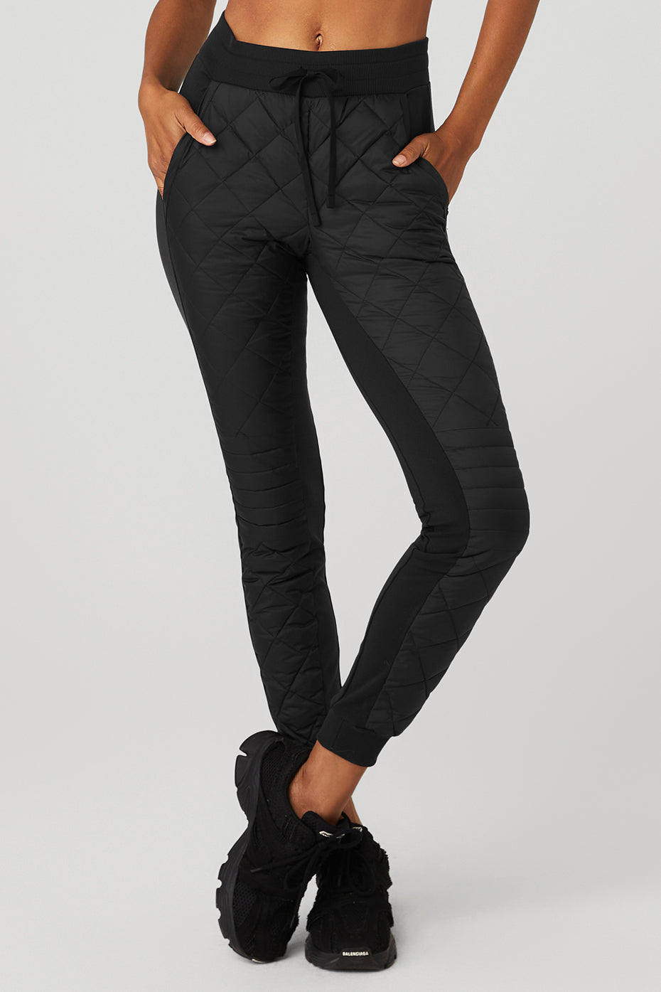 Black Women's Alo Yoga High-Waist Moto Puffer Pants | YOW-109352