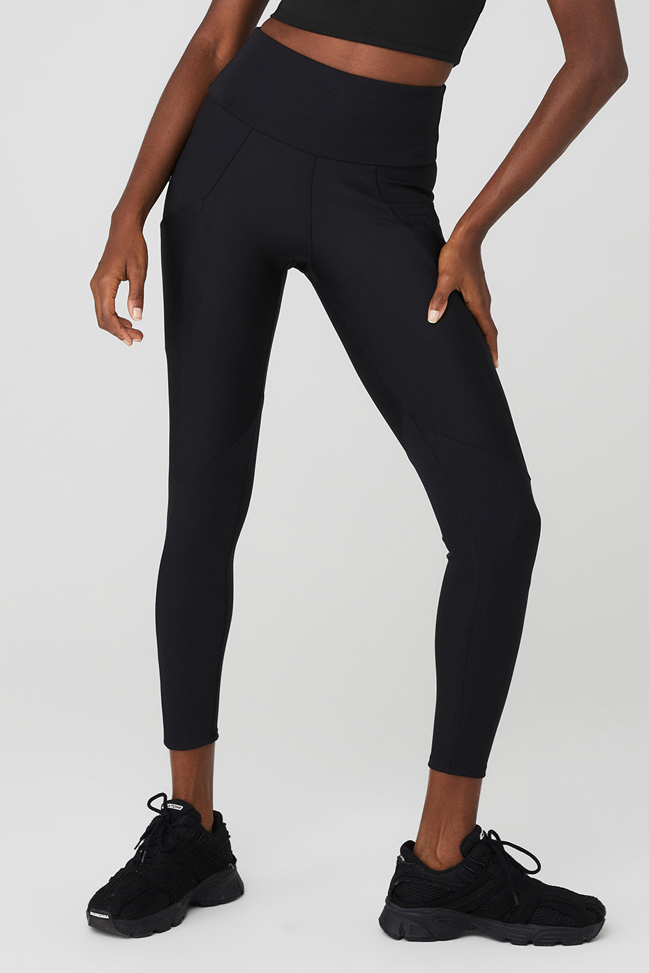 Black Women's Alo Yoga Ribbed Airlift High-Waist 7/8 Enchanted Leggings | VUL-075384