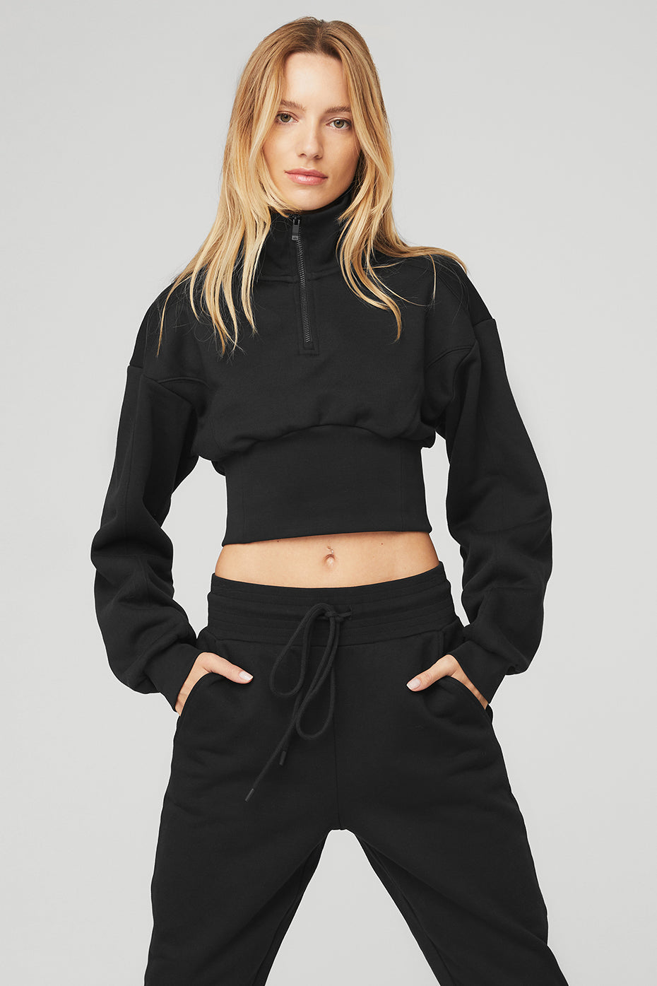 Black Women's Alo Yoga Vixen Fleece 1/4 Zip Sweatshirts | BWU-034175