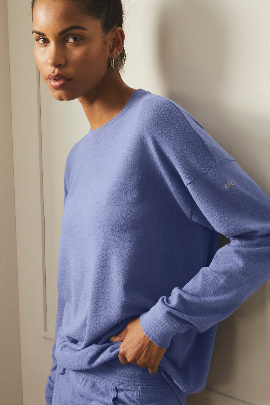 Blue Women's Alo Yoga Soho Pullover Sweatshirts | PYQ-056912