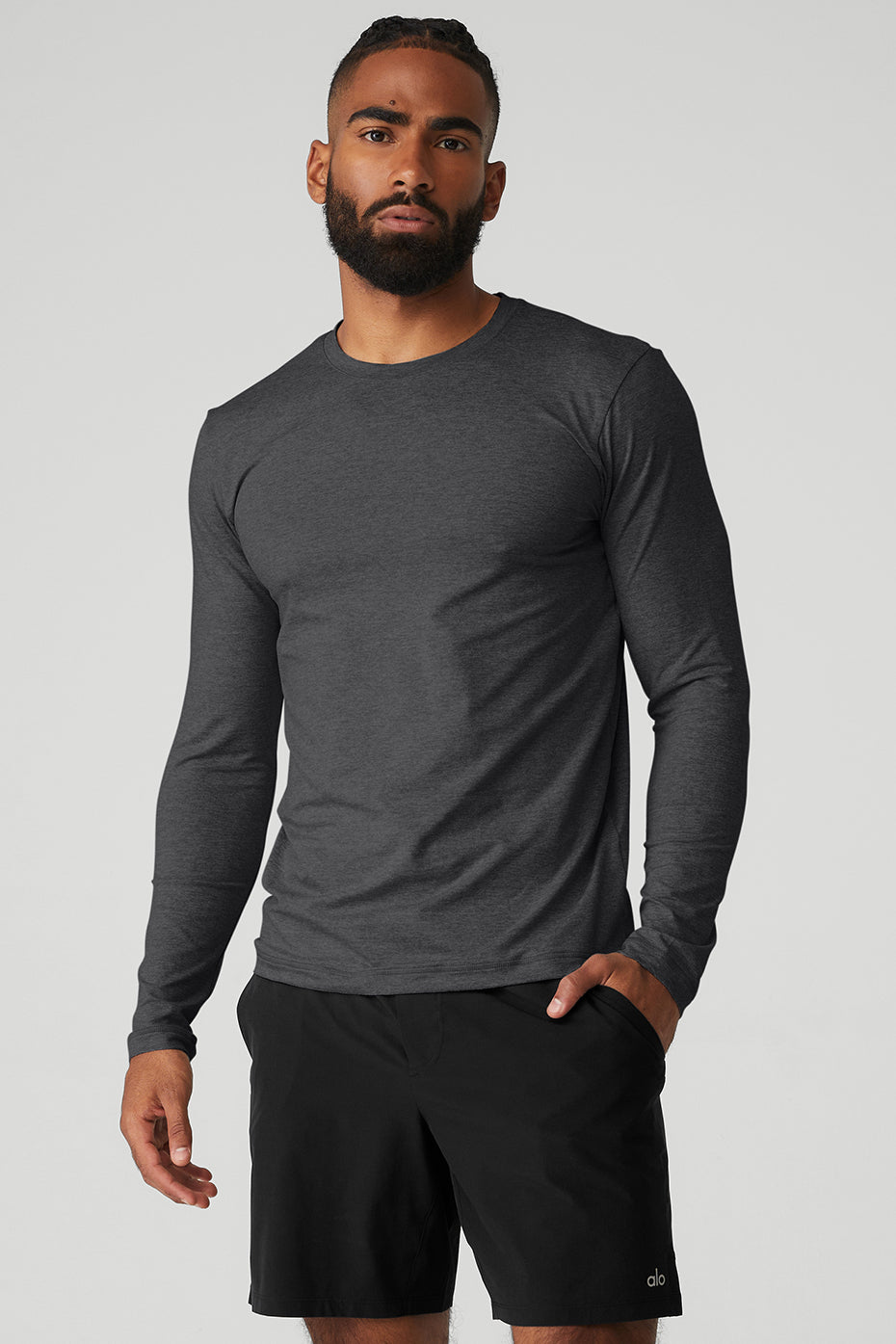 Dark Grey Men's Alo Yoga Conquer Reform Crewneck Long Sleeve | SDP-487609