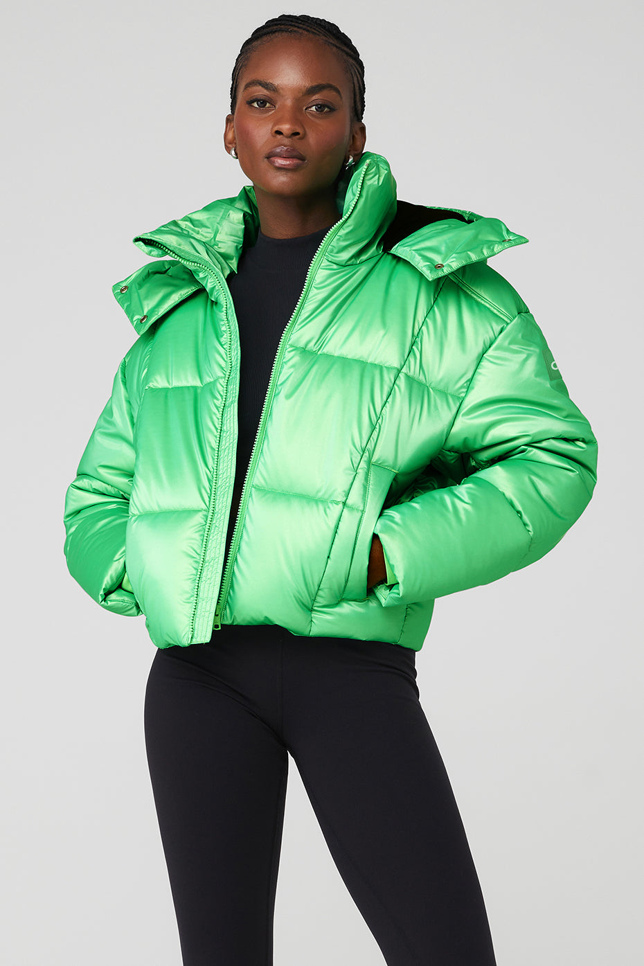 Green / Black Women's Alo Yoga Pearlized Pristine Puffer Jackets | SKL-356810