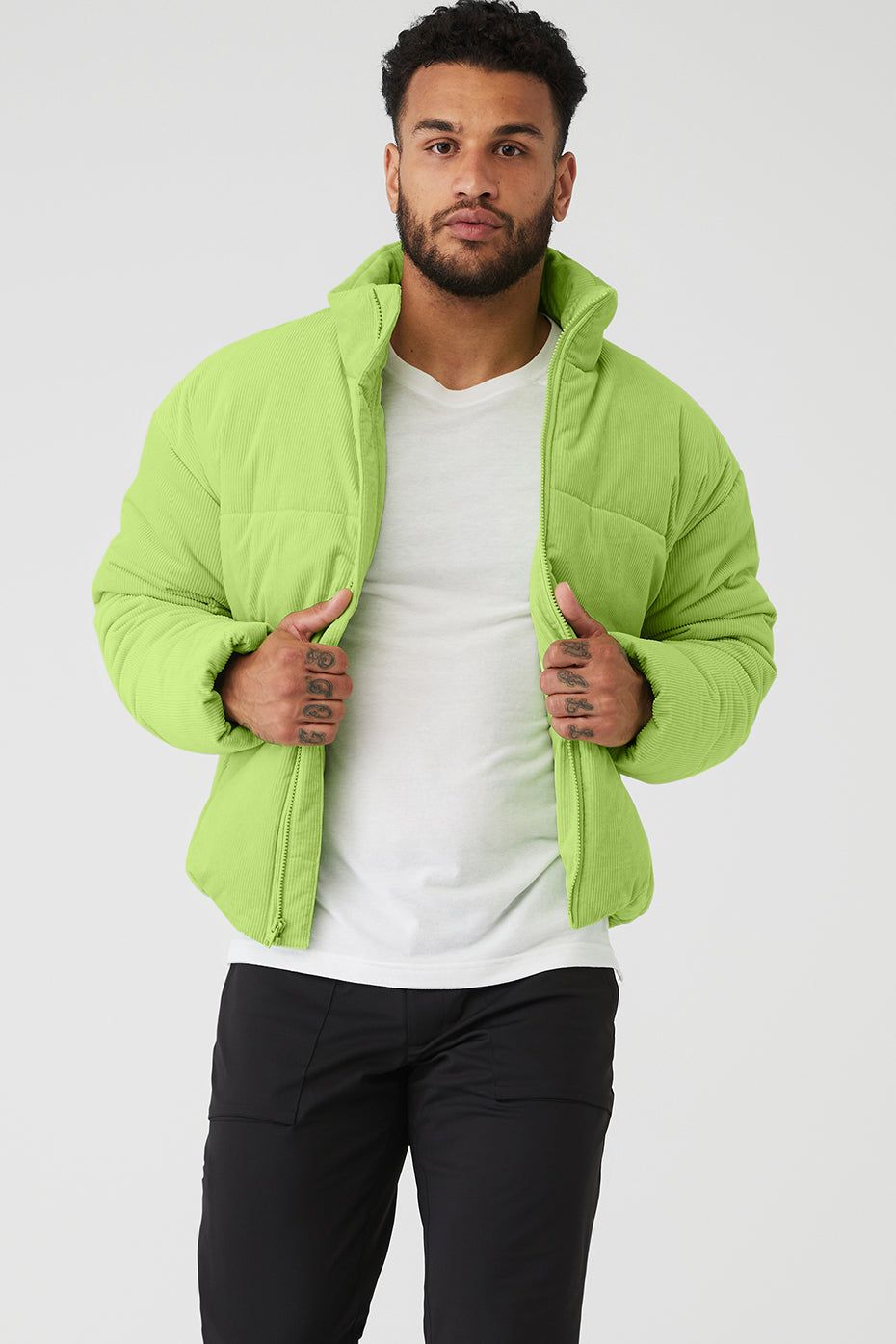 Green Men's Alo Yoga Corduroy Stage Puffer Jackets | IBG-249581