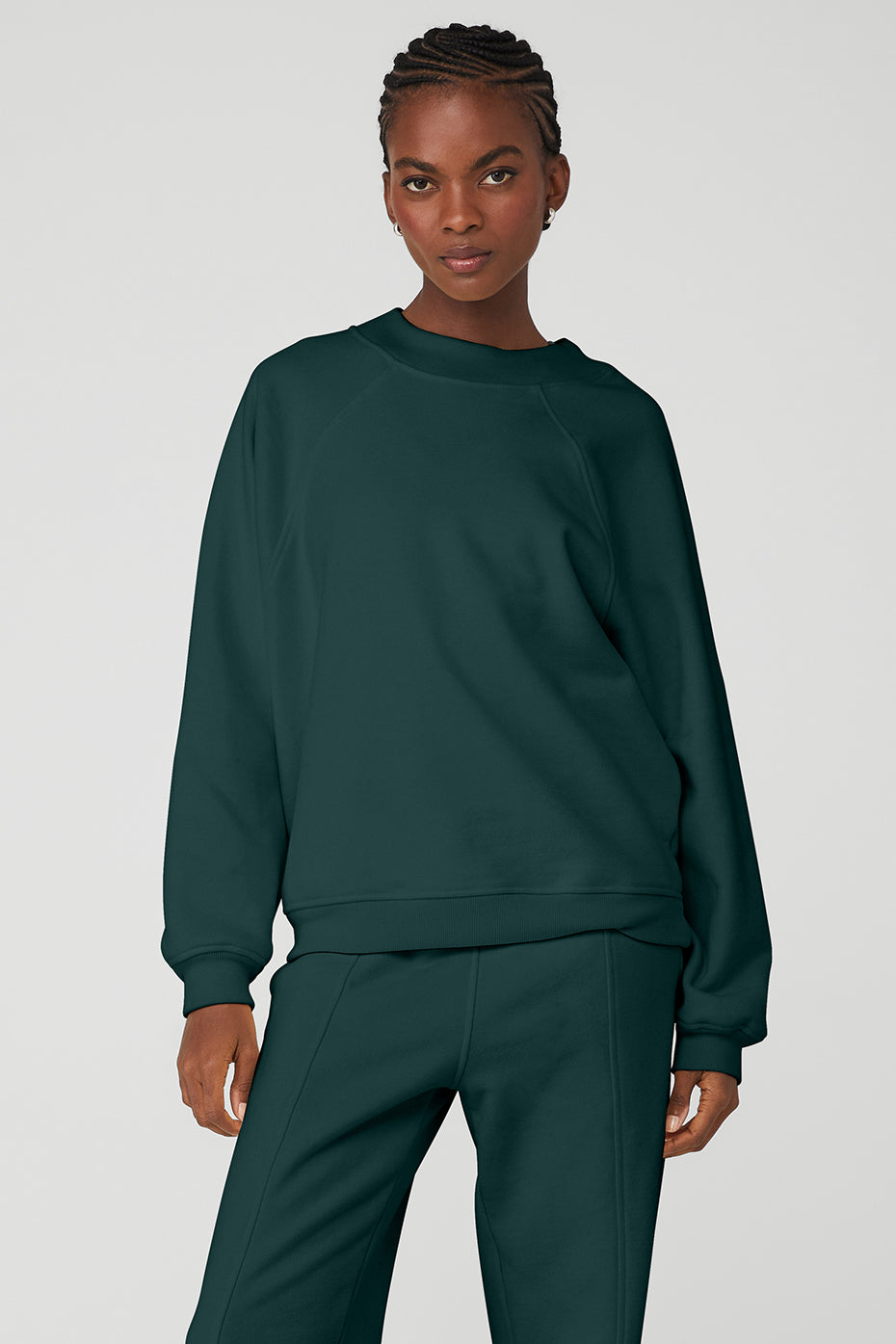 Green Women's Alo Yoga Heavy Weight Free Time Crew Neck Pullover Sweatshirts | BTQ-791328
