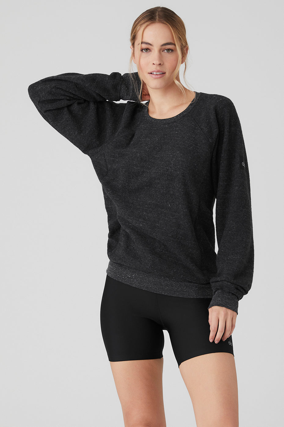 Grey Black Women's Alo Yoga Triumph Crew Neck Sweatshirts | XLB-140359