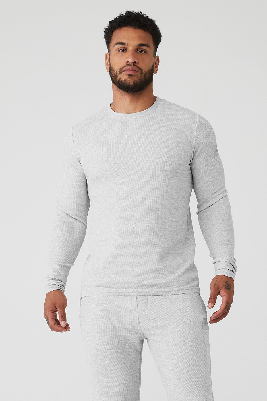 Grey Men's Alo Yoga Micro Waffle Fast Break Tee Long Sleeve | ZHC-023578