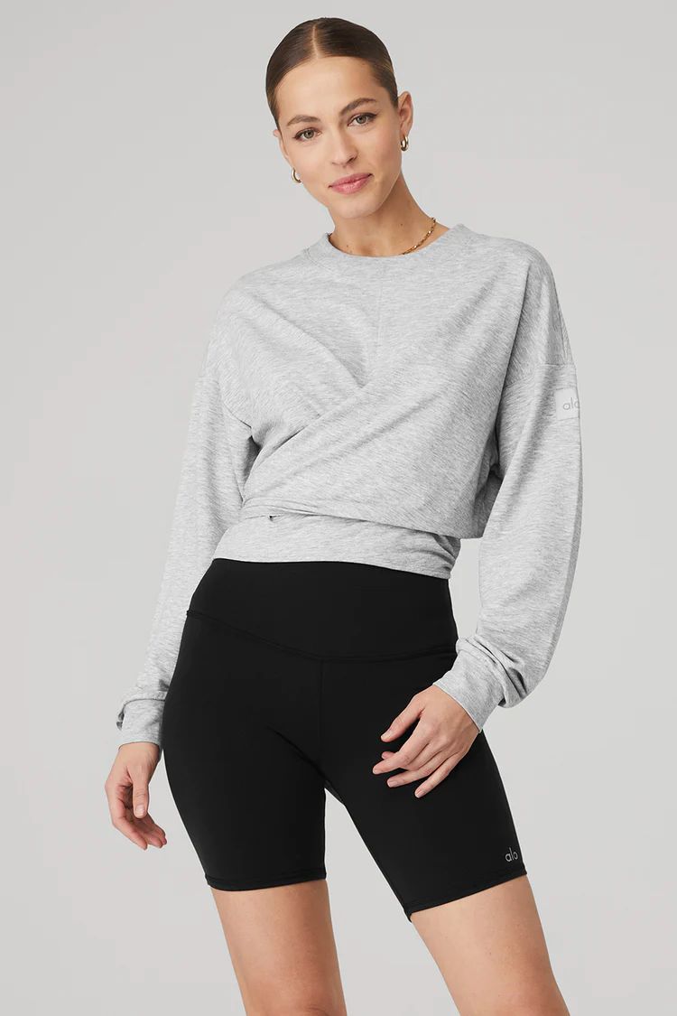 Grey Women's Alo Yoga Dreamy Wrap Pullover Long Sleeve | KHM-143560