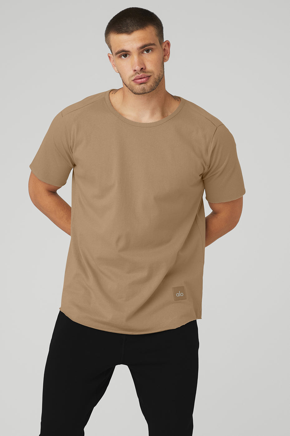 Khaki Men's Alo Yoga Society Crewneck Tee Short Sleeve | SGV-279384