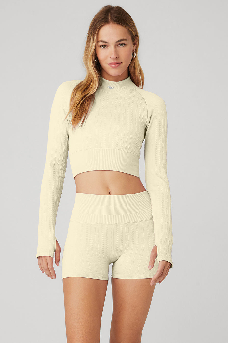 Light Yellow Women's Alo Yoga Seamless Cable Knit Long Sleeve | SXZ-247539