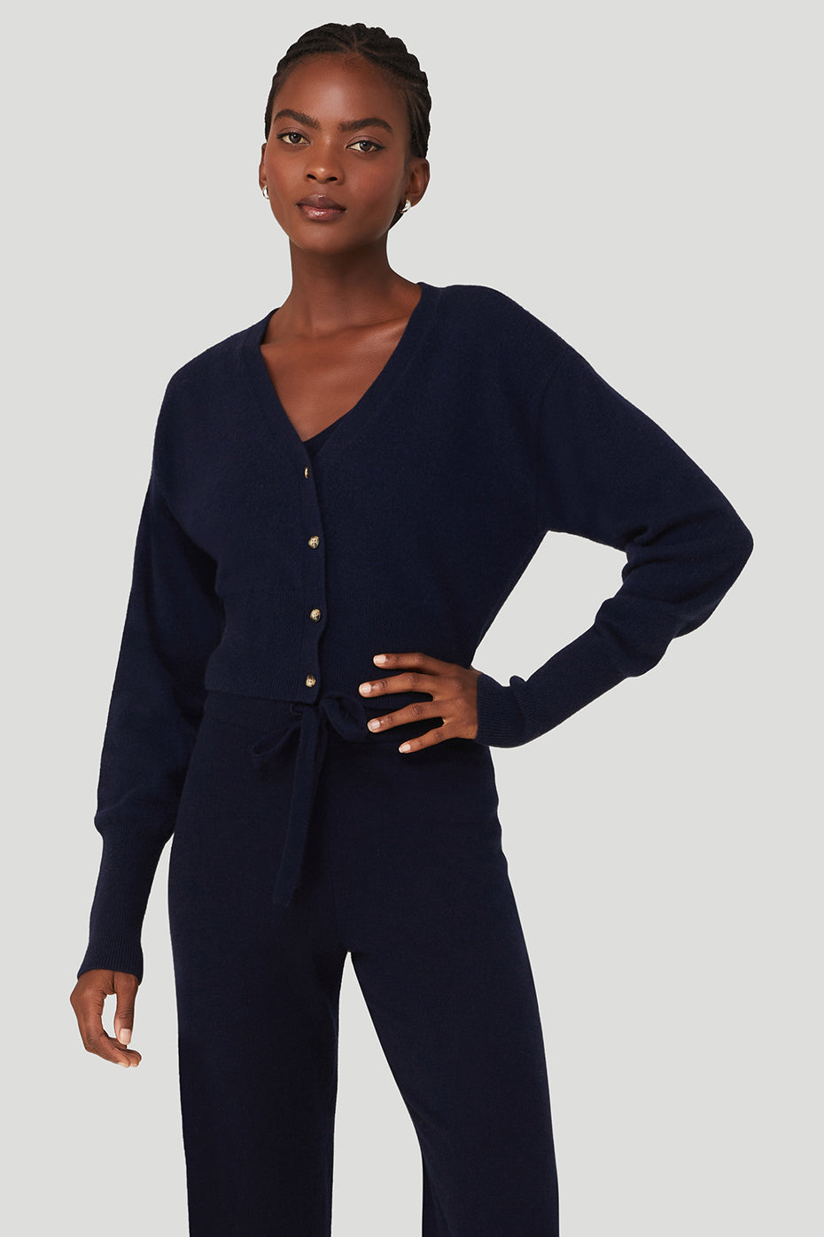 Navy Women's Alo Yoga Cashmere Jet Set Cardigan Sweatshirts | WGL-473608