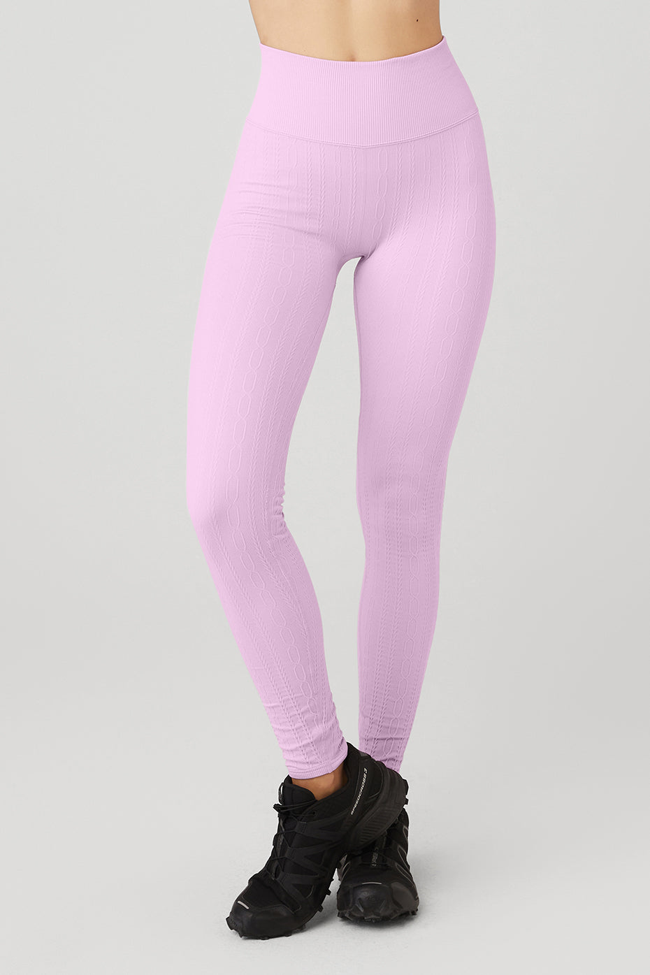 Pink Women's Alo Yoga Semi-Sheer Seamless Cable Knit High-Waist Leggings | MFP-491720