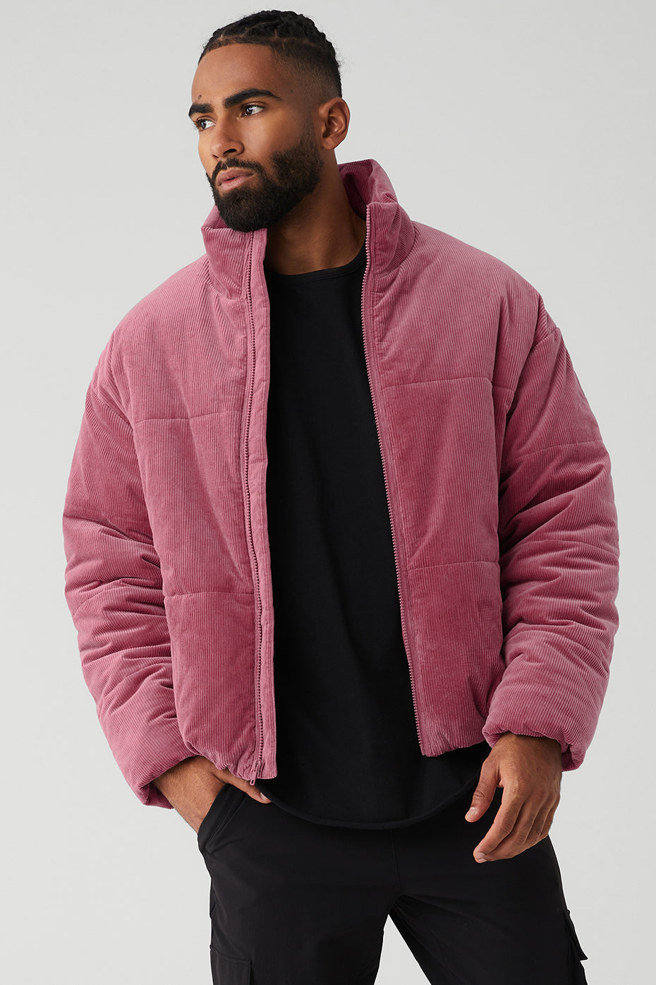 Purple Men's Alo Yoga Corduroy Stage Puffer Jackets | JUH-785290