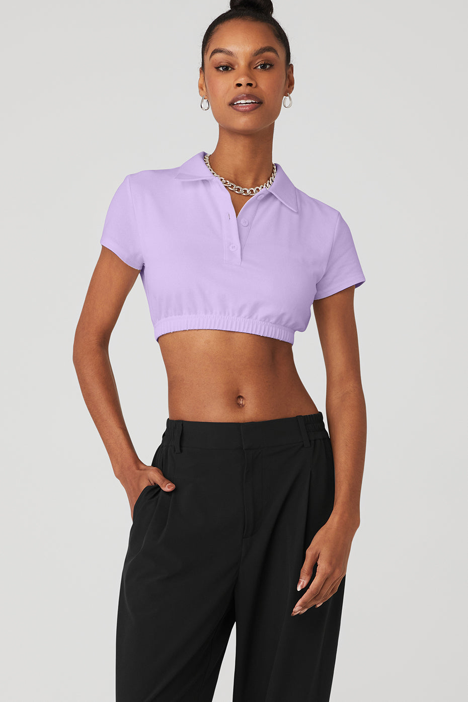 Purple Women's Alo Yoga Cropped Prestige Polo Short Sleeve | MAC-804253