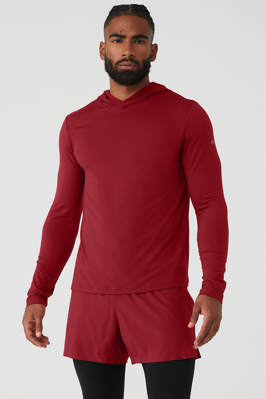 Red Men's Alo Yoga Conquer Reform With Hood Long Sleeve | QOJ-613240