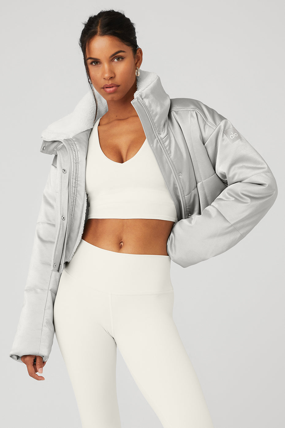 Silver / White Women's Alo Yoga Orion Cropped Puffer Jackets | CZT-854310