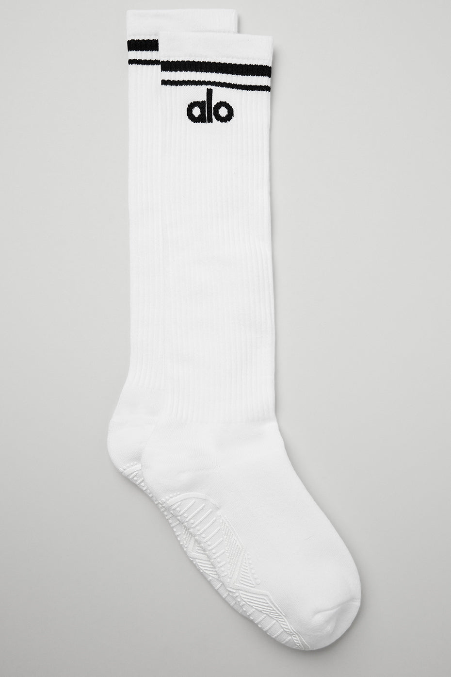White / Black Women's Alo Yoga Knee-High Throwback Barre Socks | CPH-149685