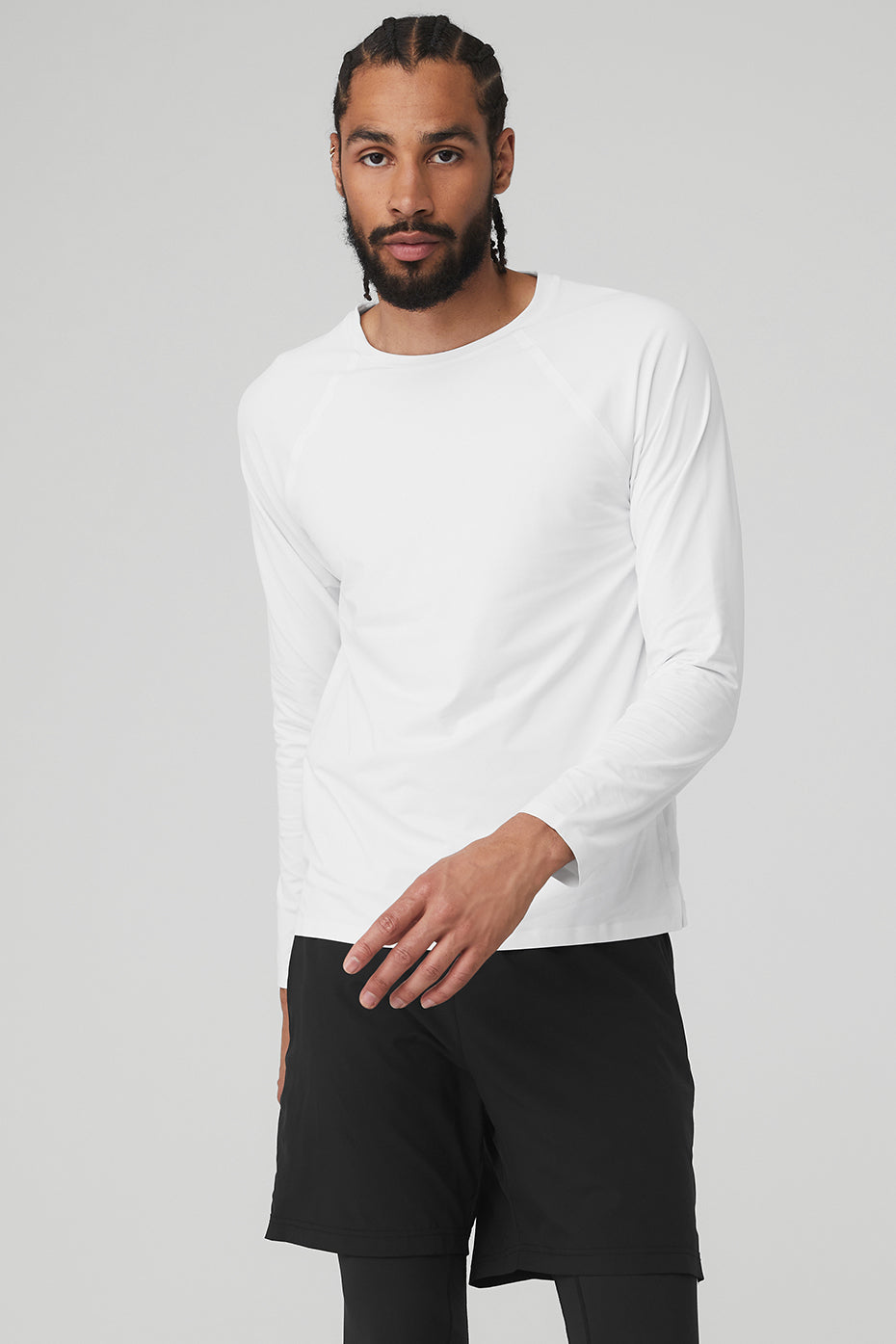 White Men's Alo Yoga Idol Performance Tee Long Sleeve | MPI-824053