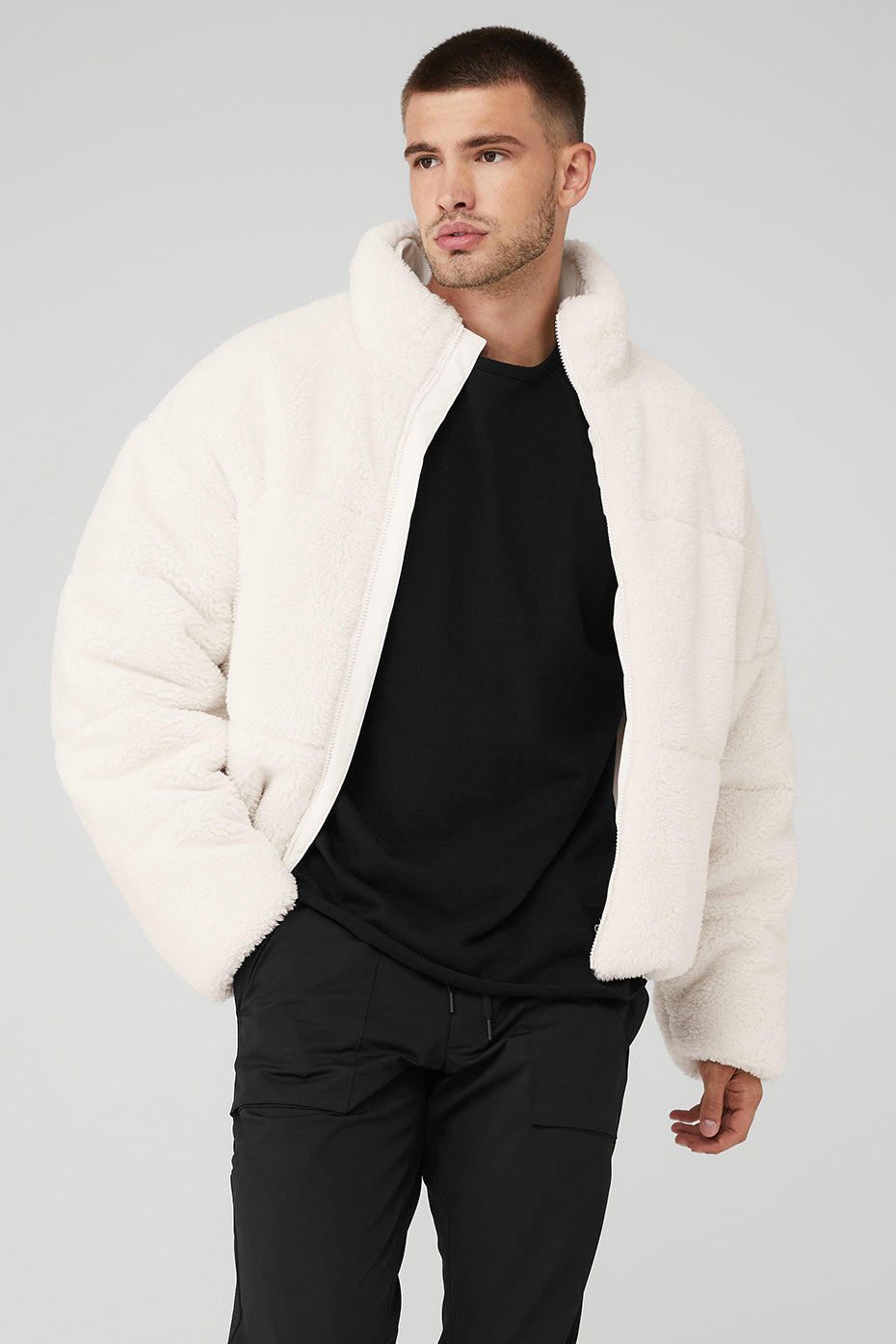 White Men's Alo Yoga Sherpa Stage Puffer Jackets | RLU-127645