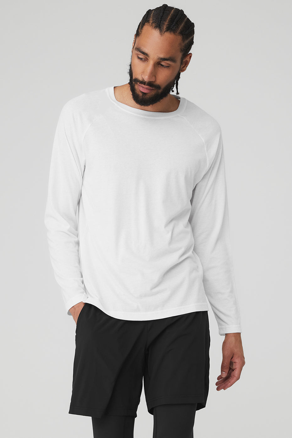 White Men's Alo Yoga Triumph Tee Long Sleeve | TJC-346895