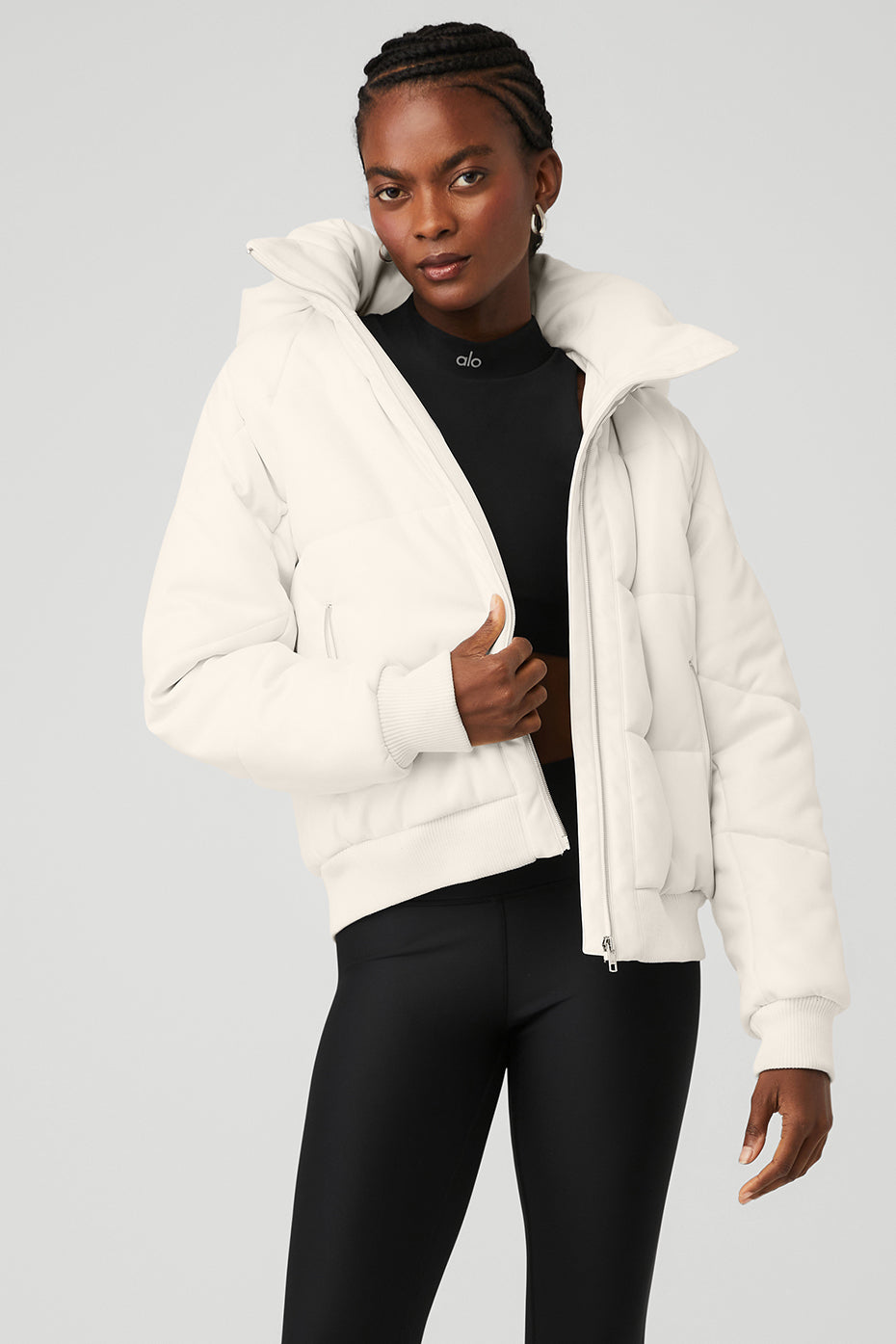 White Women's Alo Yoga Faux Leather Boss Puffer Jackets | VIR-690475