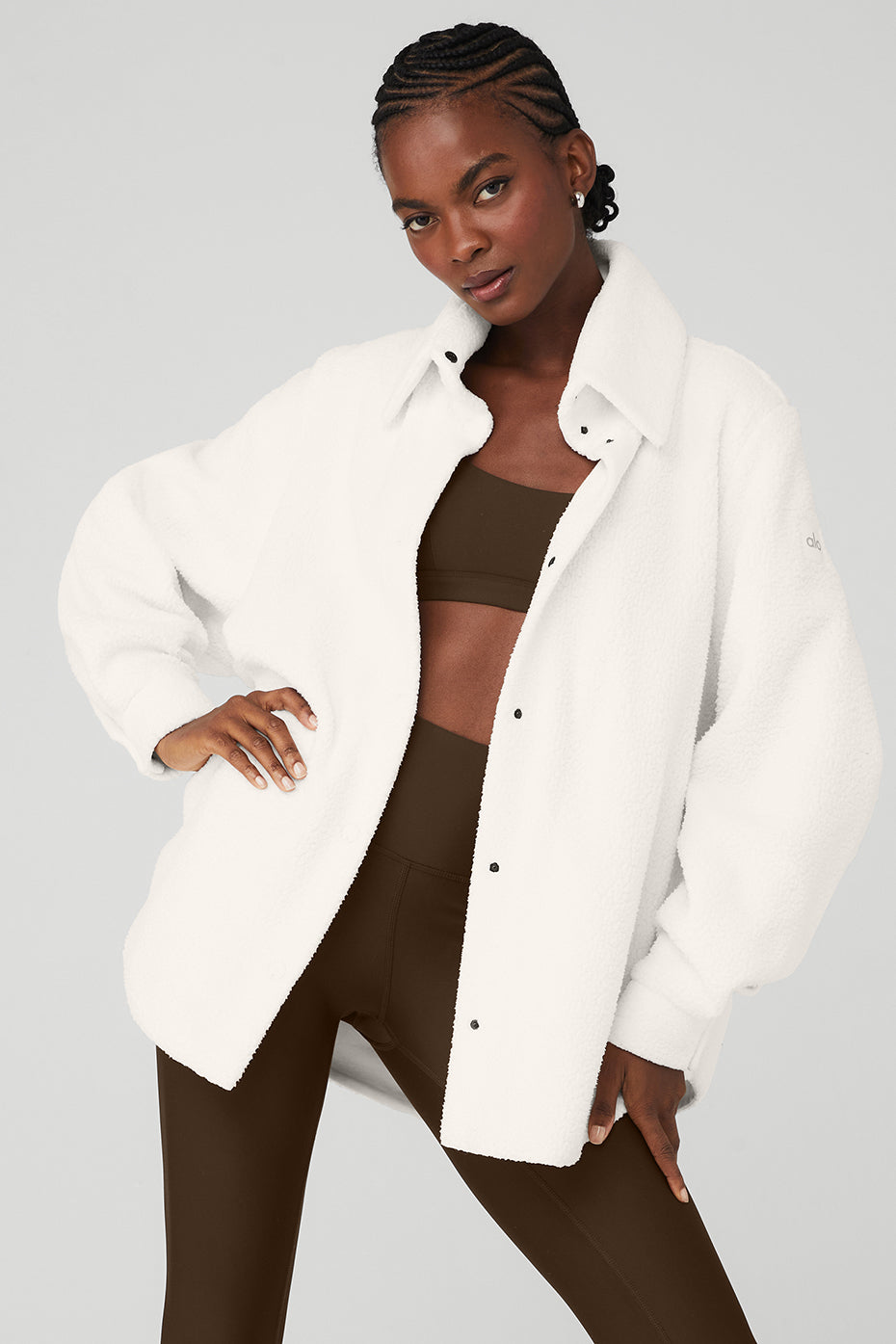 White Women's Alo Yoga Micro Sherpa Envy Shacket Long Sleeve | SXU-861295