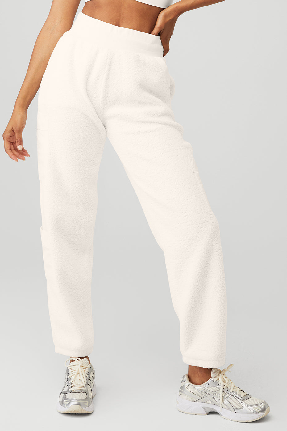 White Women's Alo Yoga Micro Sherpa High-Waist Solstice Sweatpants | YIE-634912
