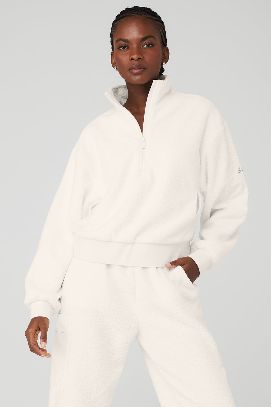 White Women's Alo Yoga Micro Sherpa Solstice Coverup Sweatshirts | PYJ-345981