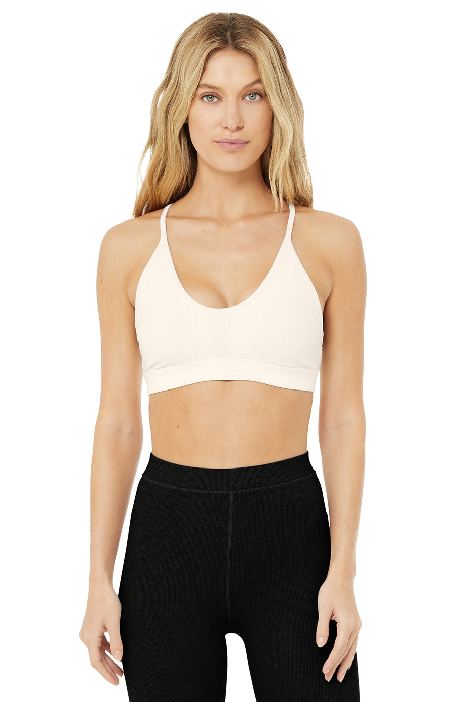 White Women's Alo Yoga Ribbed Blissful Bras | EFB-598273