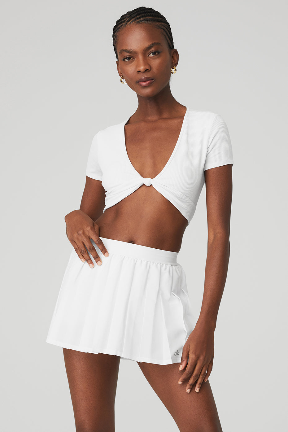 White Women's Alo Yoga Ribbed Knotty Short Sleeve | JCR-578401