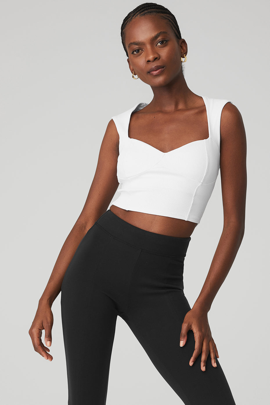 White Women's Alo Yoga Ribbed Sweetheart Short Sleeve | FPG-832510