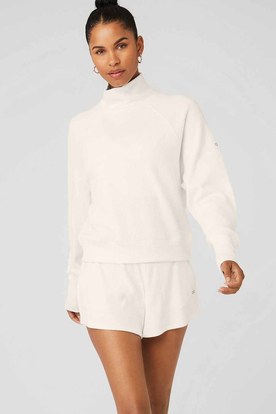 White Women's Alo Yoga Waffle Weekend Escape Mock Neck Long Sleeve | NUW-076243